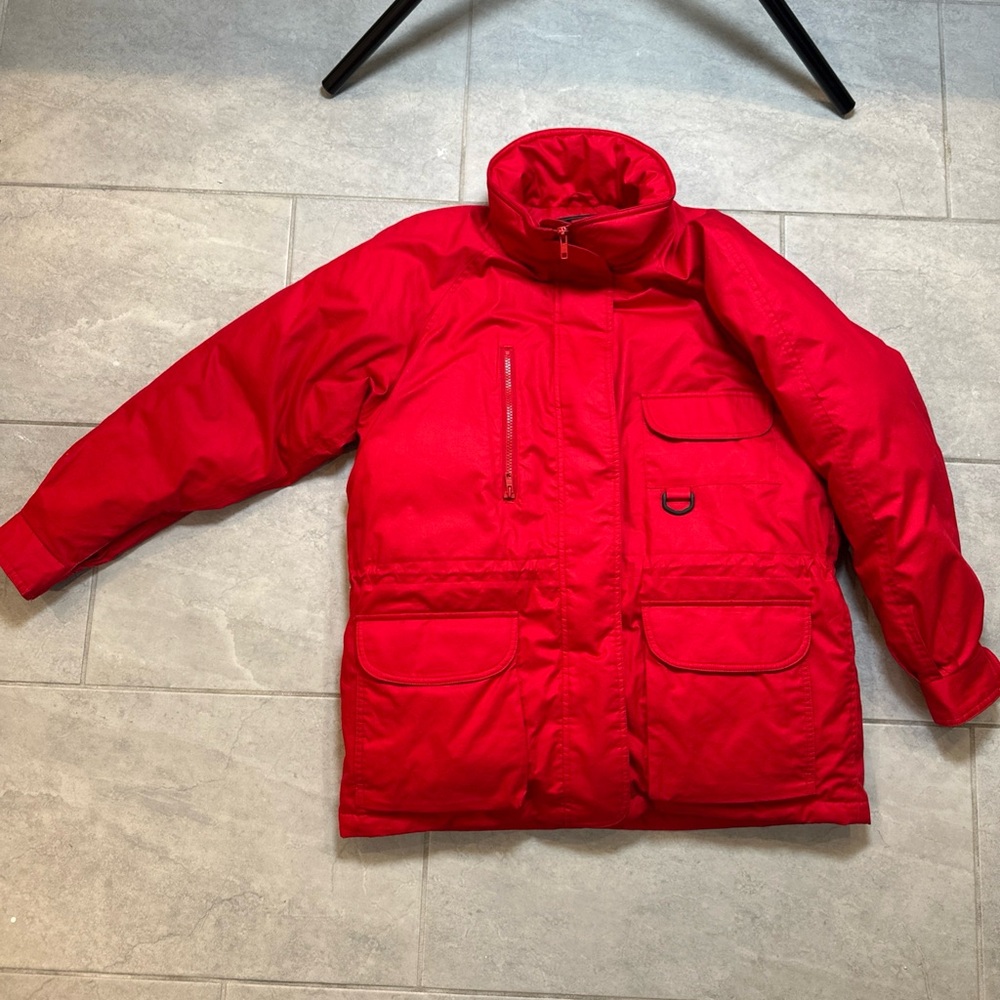 Vtg Eddie Bauer Goose Down Red Long Puffer Jacket Womens Small Petite Hooded